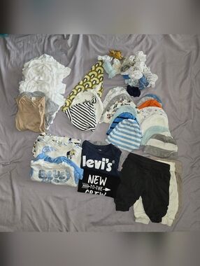 Levi's Navy Logo Baby Tee with Blue, White & Tan Baby Clothing Lot